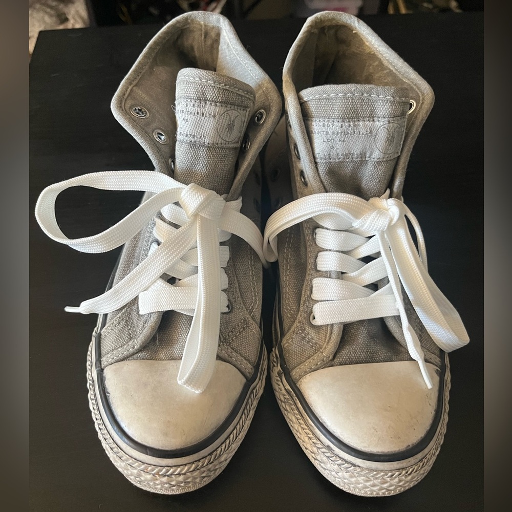 All Saints Grey Worn Look Converse Like Lace Up High Top Sneakers SZ 37